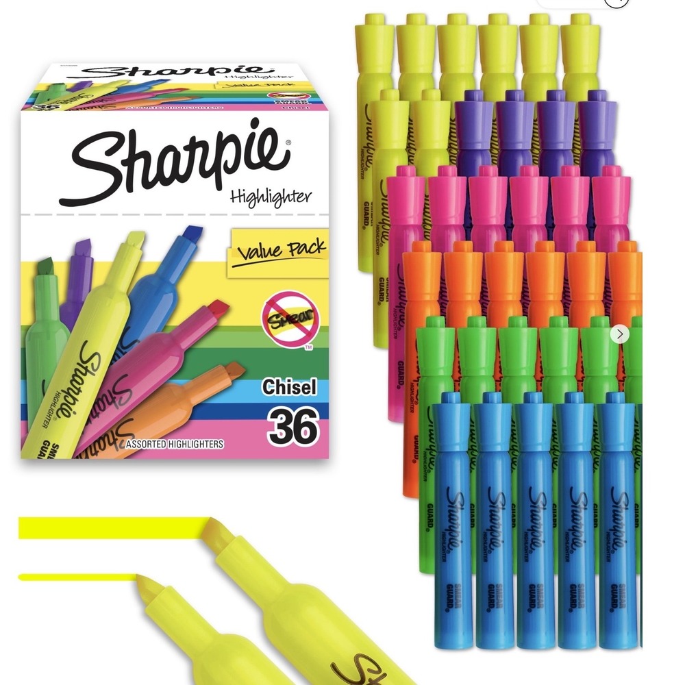 Sharpie Highlighter Value Pack 36 Count Assorted Colors Chisel Tip Smear Guard